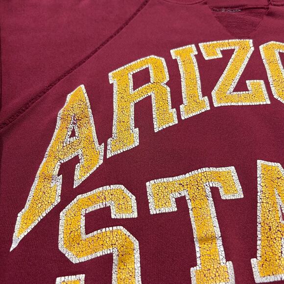 Vintage Thrashed Sweatshirt Arizona State Crewneck Pullover 80s 90s Red M/L - Picture 3 of 10